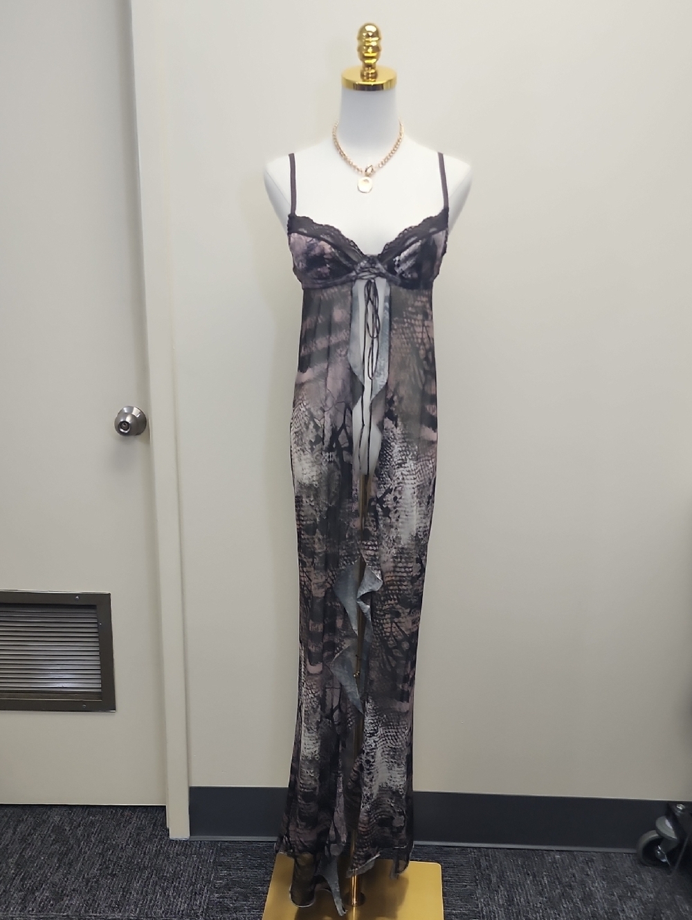 Jaded London Sheer Snake Print Maxi Slip Dress Mesh Lingerie Size 14